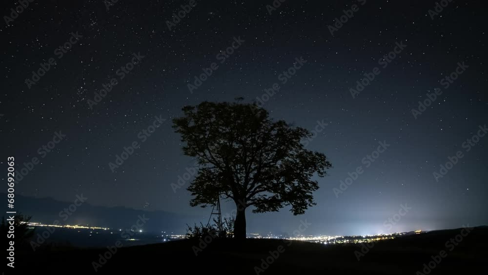 Lonely tree on a hill under the starry sky, 4k, timelapse
Lonely tree on a hill under the starry sky, 4k, timelapse