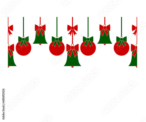 seamless border with christmas balls and bells isolated on white background