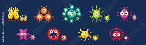 Funny Microorganism and Virus with Tentacles Vector Set