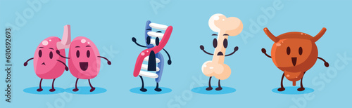 Funny Human Internal Body Organ Character Vector Set