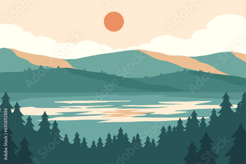 mountain and lake landscape background