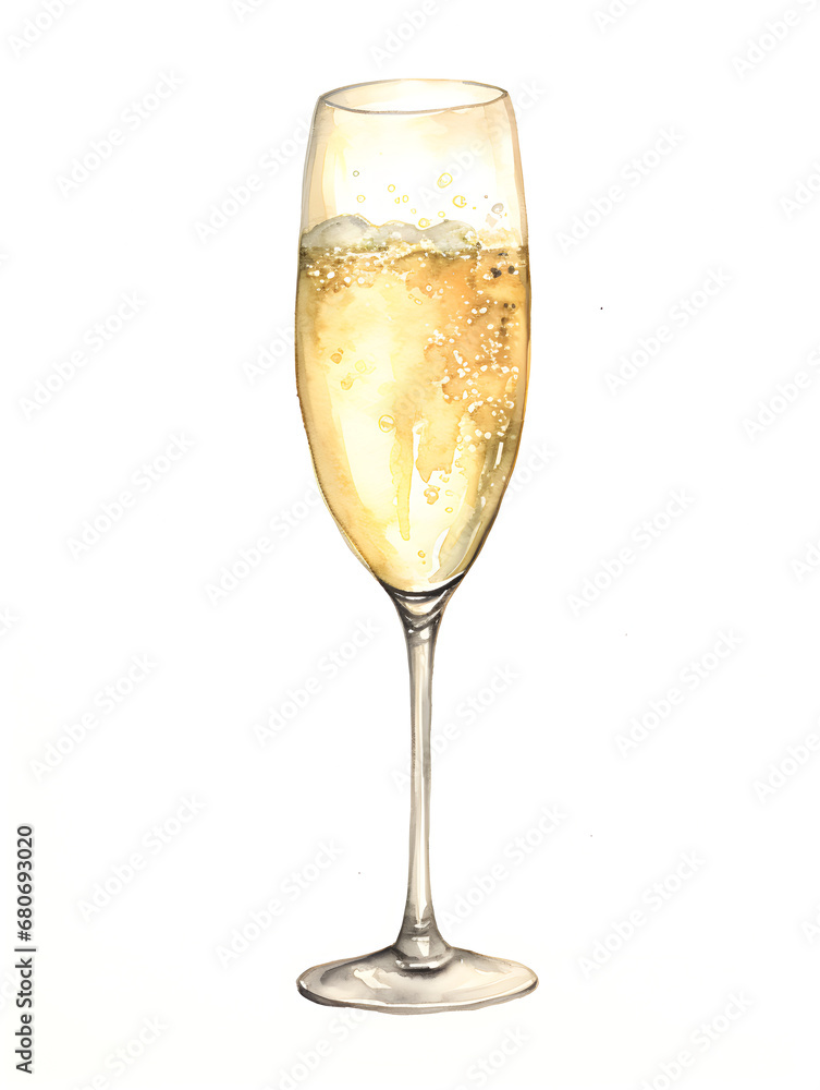 Watercolor illustration of champagne glass isolated on white background Watercolor illustration of champagne glass isolated on white background