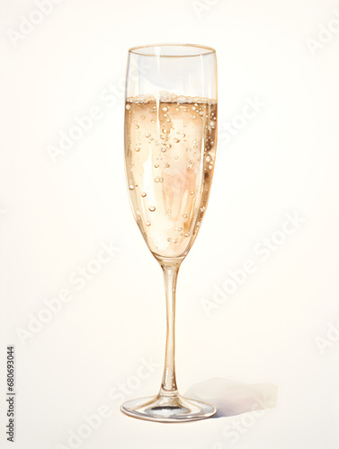 Watercolor illustration of champagne glass isolated on white background  photo