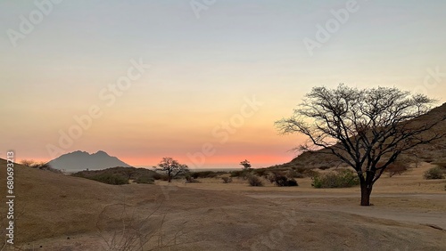 Deep red and orange in the evening sky over Spitzkoppe after sunset