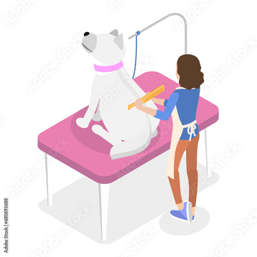 3D Isometric Flat Vector Illustration of Pet Grooming, Professional Pet Barber Services. Item 1