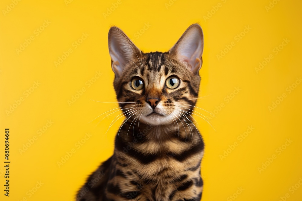 Studio shot capturing cat on vibrant backdrop Studio shot capturing cat on vibrant backdrop