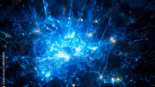 Abstract neural network concept with sparking electric connections. © henjon