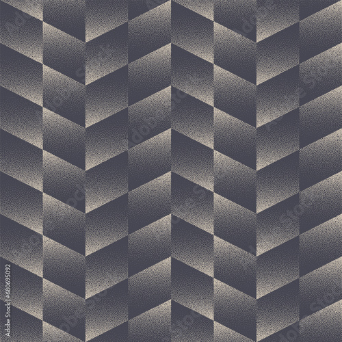 Checkered Chevron Geometric Seamless Pattern Vector Dot Work Abstract Background. Endless Graphic Abstraction Trendy Textile Design For Cloth Repetitive Wallpaper. Half Tone Loopable Art Illustration