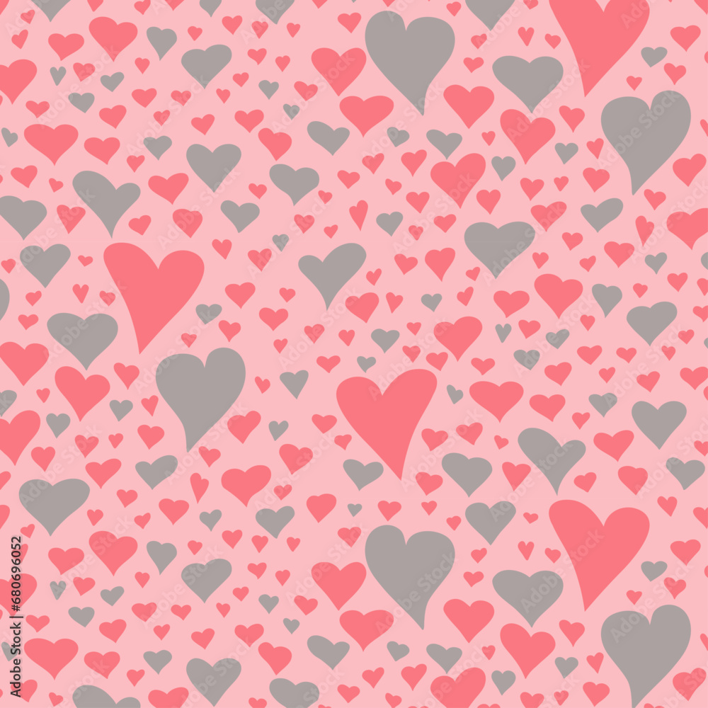 Seamless pattern of hand drawn hearts for Valentine's day, vector illustration