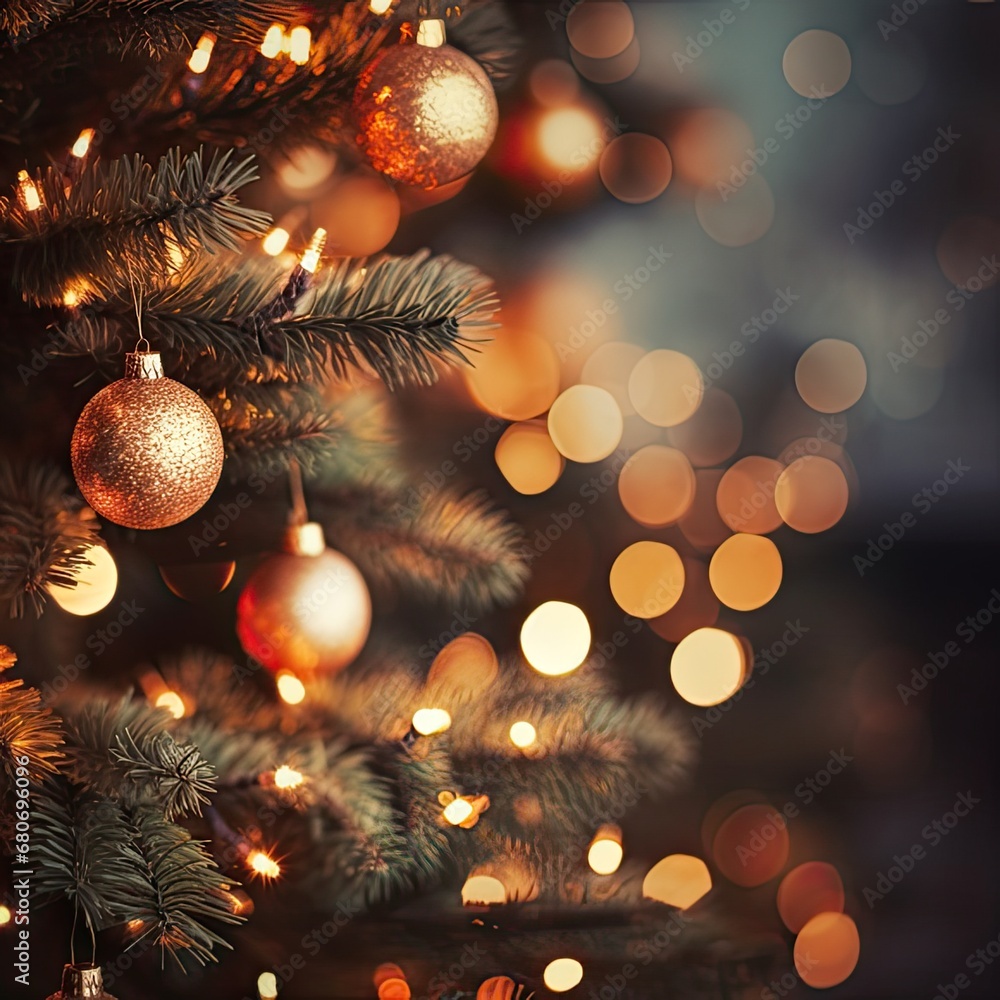 Festive Radiance: Close-Up of Christmas Tree Lights in Bokeh Brilliance, generative AI Festive Radiance: Close-Up of Christmas Tree Lights in Bokeh Brilliance, generative AI