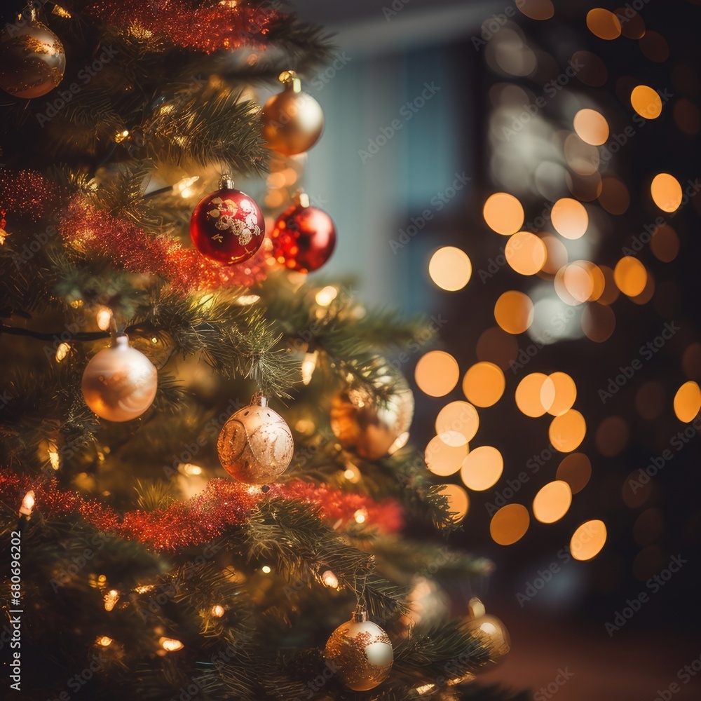 Festive Radiance: Close-Up of Christmas Tree Lights in Bokeh Brilliance, generative AI Festive Radiance: Close-Up of Christmas Tree Lights in Bokeh Brilliance, generative AI