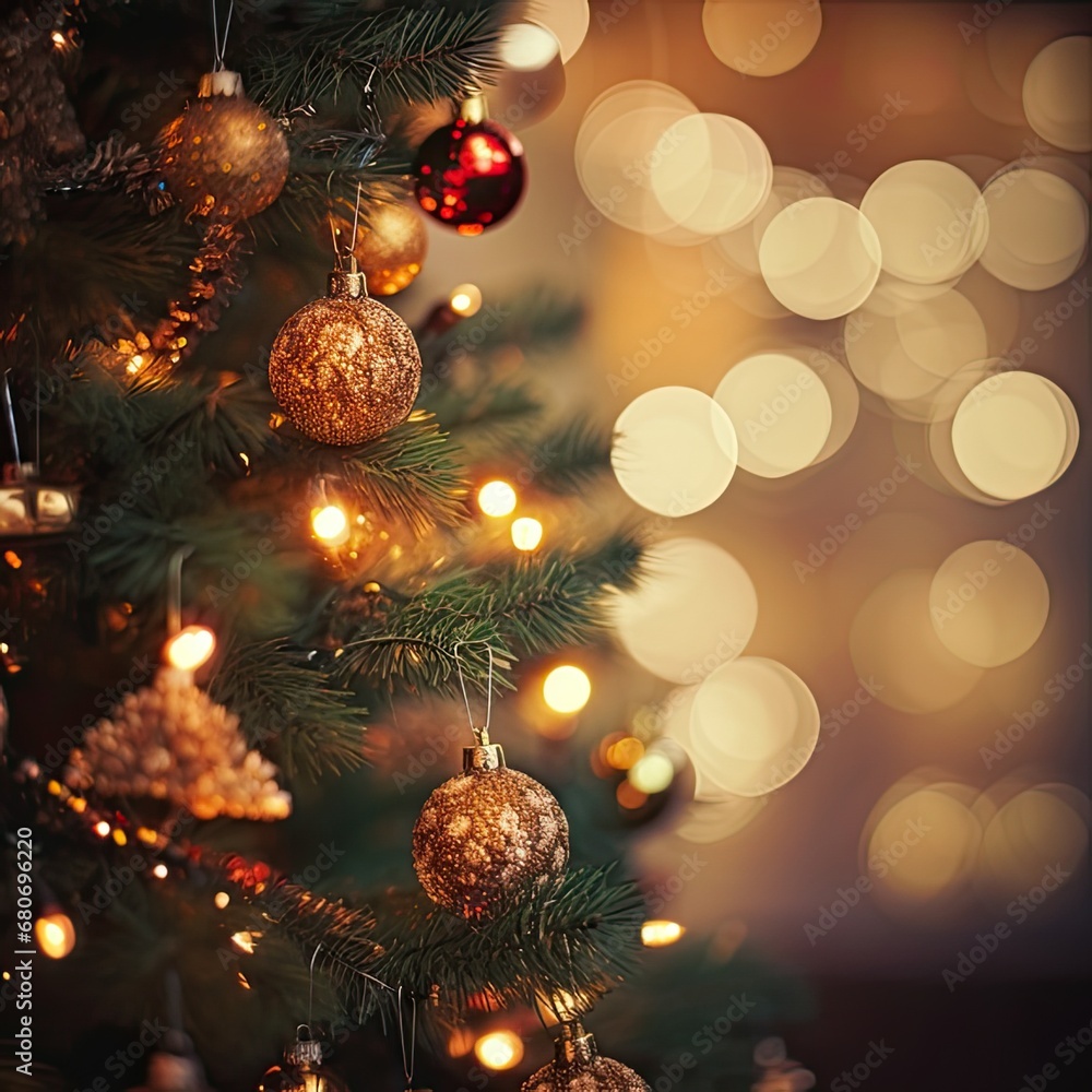 Festive Radiance: Close-Up of Christmas Tree Lights in Bokeh Brilliance, generative AI Festive Radiance: Close-Up of Christmas Tree Lights in Bokeh Brilliance, generative AI