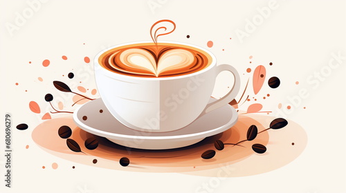 Vector drawing of a cup of coffee with latte art