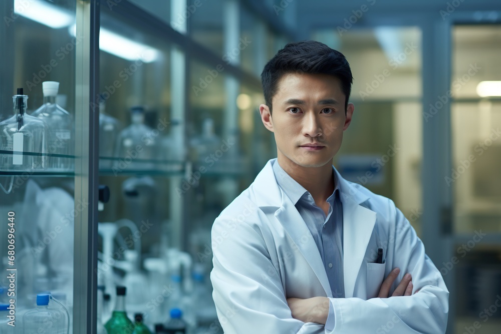 Portrait of a young Asian scientist in a laboratory Portrait of a young Asian scientist in a laboratory