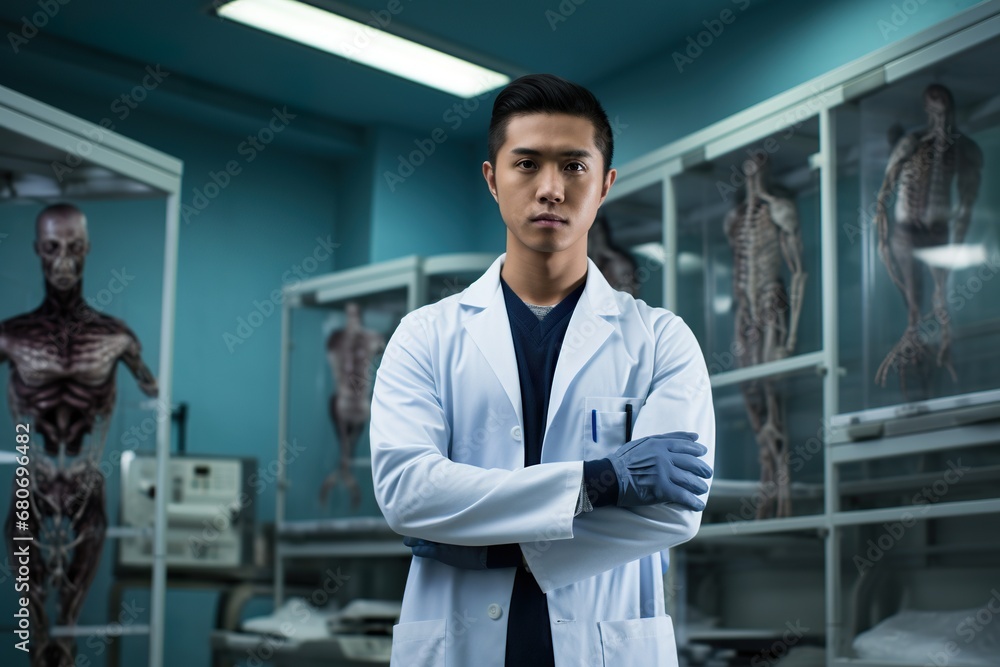 Portrait of a young Asian scientist in a laboratory Portrait of a young Asian scientist in a laboratory