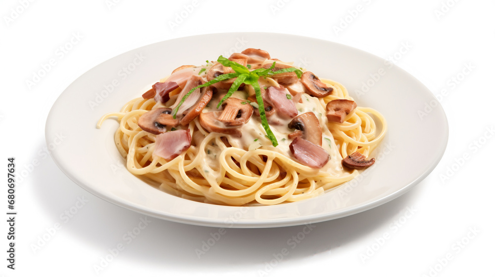 delicious pasta with sour cream and ham, AI Generative. delicious pasta with sour cream and ham, AI Generative.