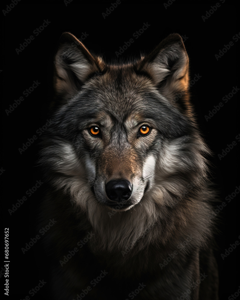 Obraz premium wolf in front of a dark background, generative ai 