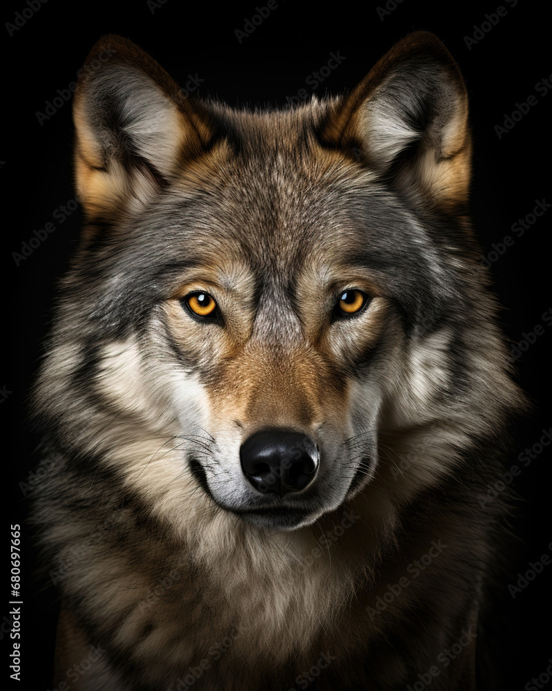 wolf in front of a dark background, generative ai 