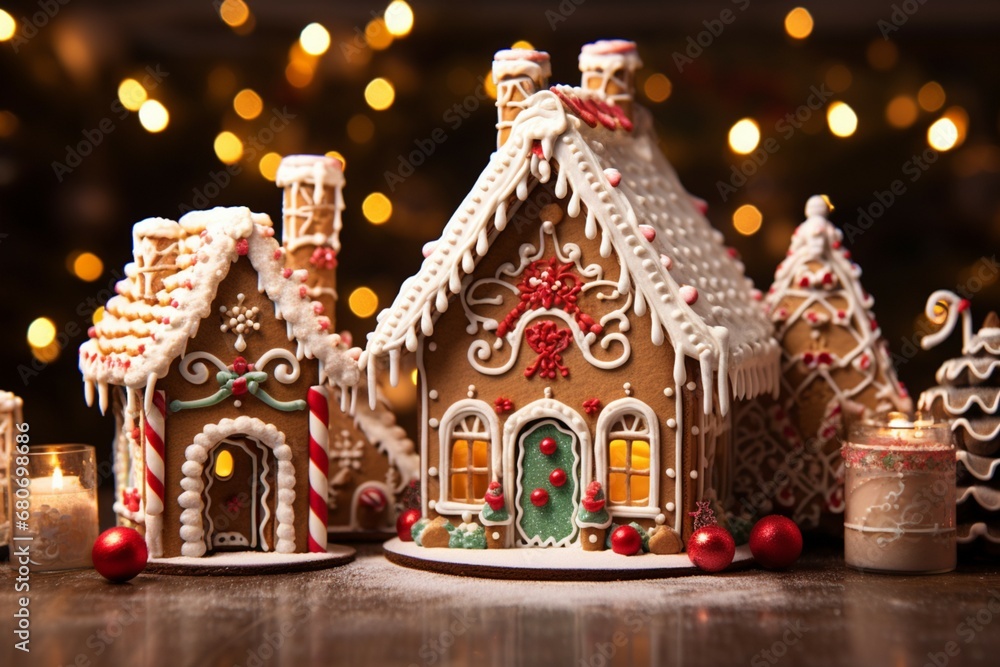 Christmas gingerbread house Magical fairy tale castle in snowy winter of sugary dreams