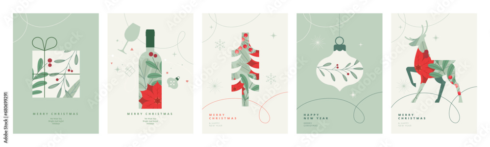 Merry Christmas and Happy New Year greeting cards. Vector illustration concepts for background, greeting card, party invitation card, website banner, social media banner, marketing material. Merry Christmas and Happy New Year greeting cards. Vector illustration concepts for background, greeting card, party invitation card, website banner, social media banner, marketing material.