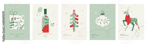 Merry Christmas and Happy New Year greeting cards. Vector illustration concepts for background, greeting card, party invitation card, website banner, social media banner, marketing material.