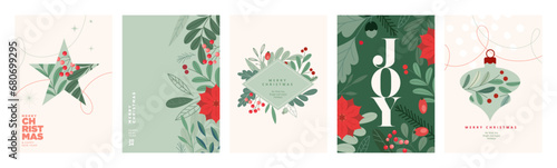 Merry Christmas and Happy New Year cards collection. Vector illustrations for background, greeting card, party invitation card, website banner, social media banner, marketing material. photo