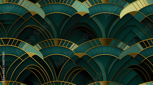 Gold and emerald art deco inspired patterns, seamless texture