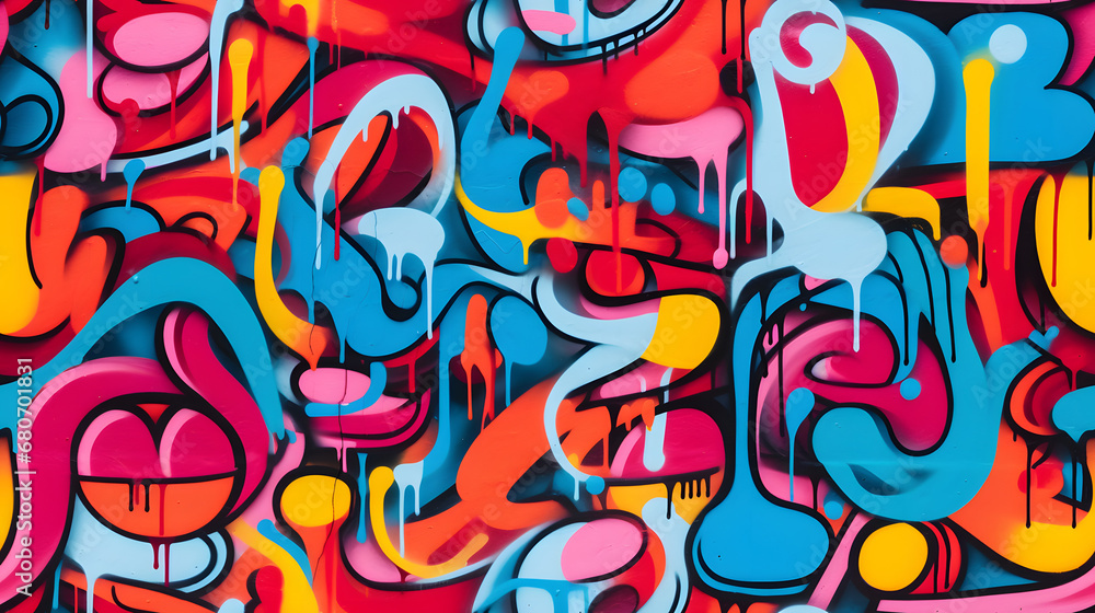 Colorful graffiti art on urban concrete wall, seamless texture
