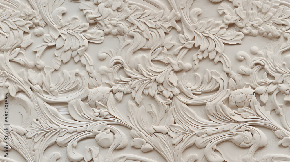 Intricate relief patterns on decorative plaster wall, seamless texture