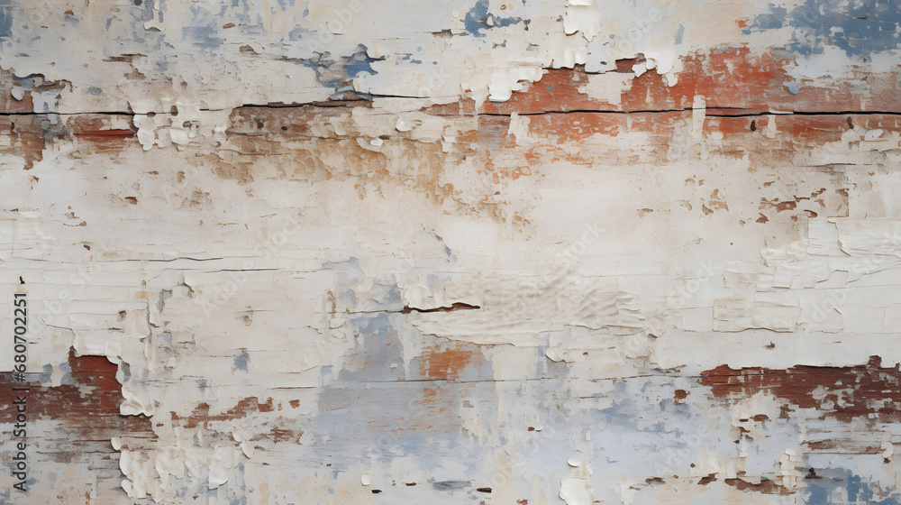 Shabby look of peeling paint on old wooden wall, seamless texture