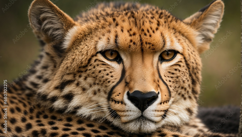 A resting Cheetah, showcasing its distinctive tear tracks and the delicate spots on its fur - AI Generative A resting Cheetah, showcasing its distinctive tear tracks and the delicate spots on its fur - AI Generative
