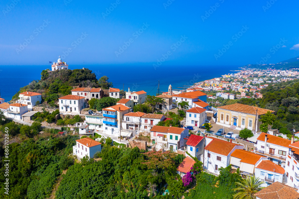 Samos island, Scenic view of Karlovasi coastal town. Eastern aegean Greece