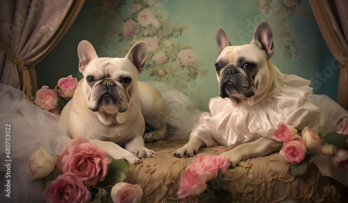 bulldog puppies Dressed in Wedding Attire: The Purrfect Couple’s Special Day, Vintage, Love Card