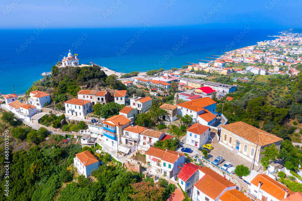 Samos island, Scenic view of Karlovasi coastal town. Eastern aegean Greece