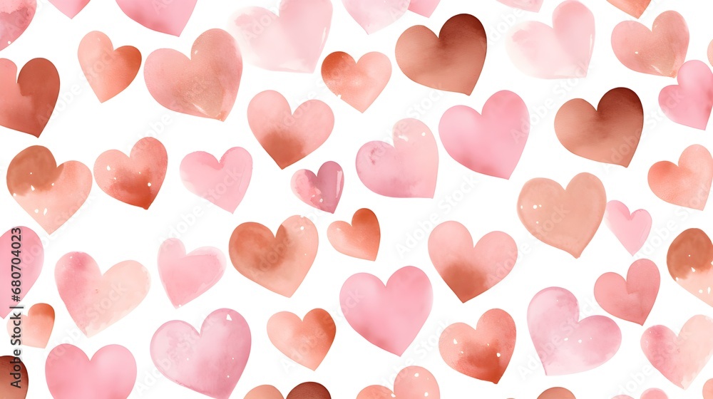 Seamless Background of painted Hearts in rose gold Watercolors. Romantic Wallpaper Seamless Background of painted Hearts in rose gold Watercolors. Romantic Wallpaper