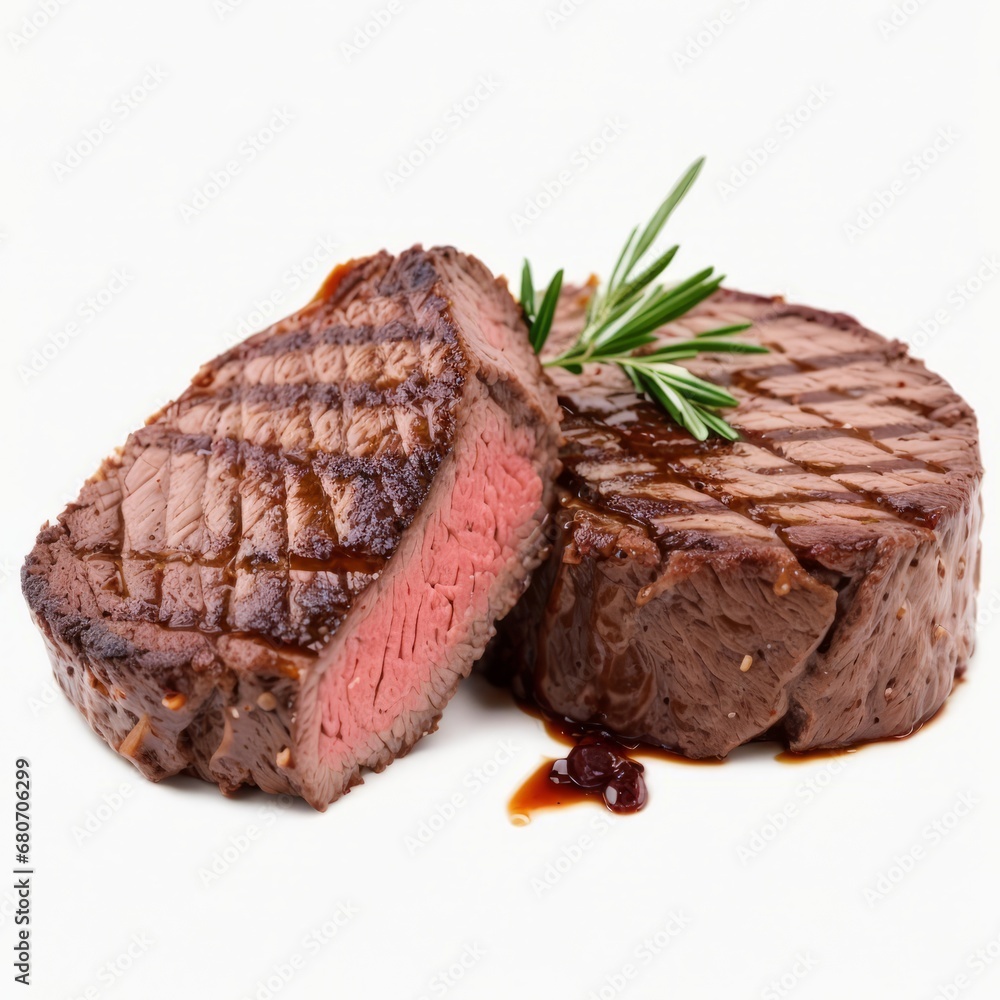 Grilled steak isolated on a white background