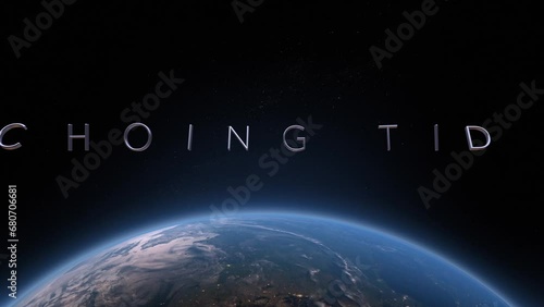 Echoing tides 3D title animation on the planet Earth background photo