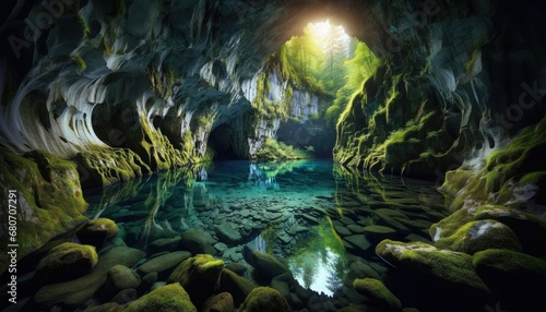 Secluded paradise where a mystical cave pool nestles in the heart of the forest. © John