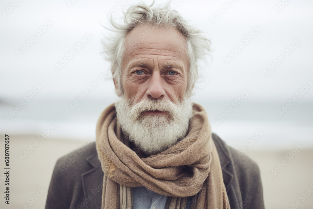 a older man looks at the camera while standing in a snowy field, in the style of danish winter scene a older man looks at the camera while standing in a snowy field, in the style of danish winter scene