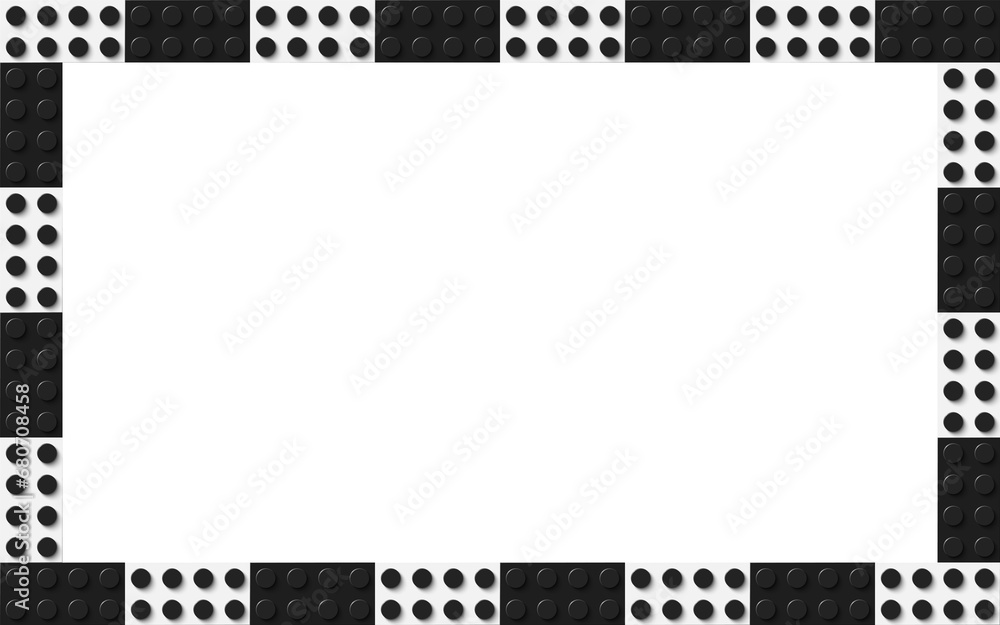 Simple frame composed of black and white toy blocks. Black and white brick banner. Abstract vector background - obrazy, fototapety, plakaty 