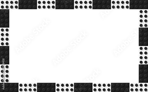 Simple frame composed of black and white toy blocks. Black and white brick banner. Abstract vector background