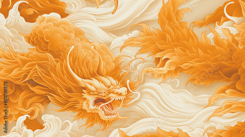 Colorful dynasty porcelain dragon and tiger texture seamless pattern photo