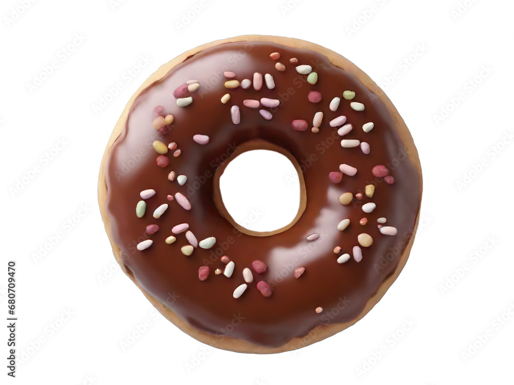 Chocolate glazed donut with sprinkles isolated on white / transparent background. Chocolate glazed donut with sprinkles isolated on white / transparent background.