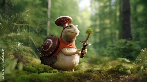 Funny snail in the forest. Halloween concept. 3d rendering