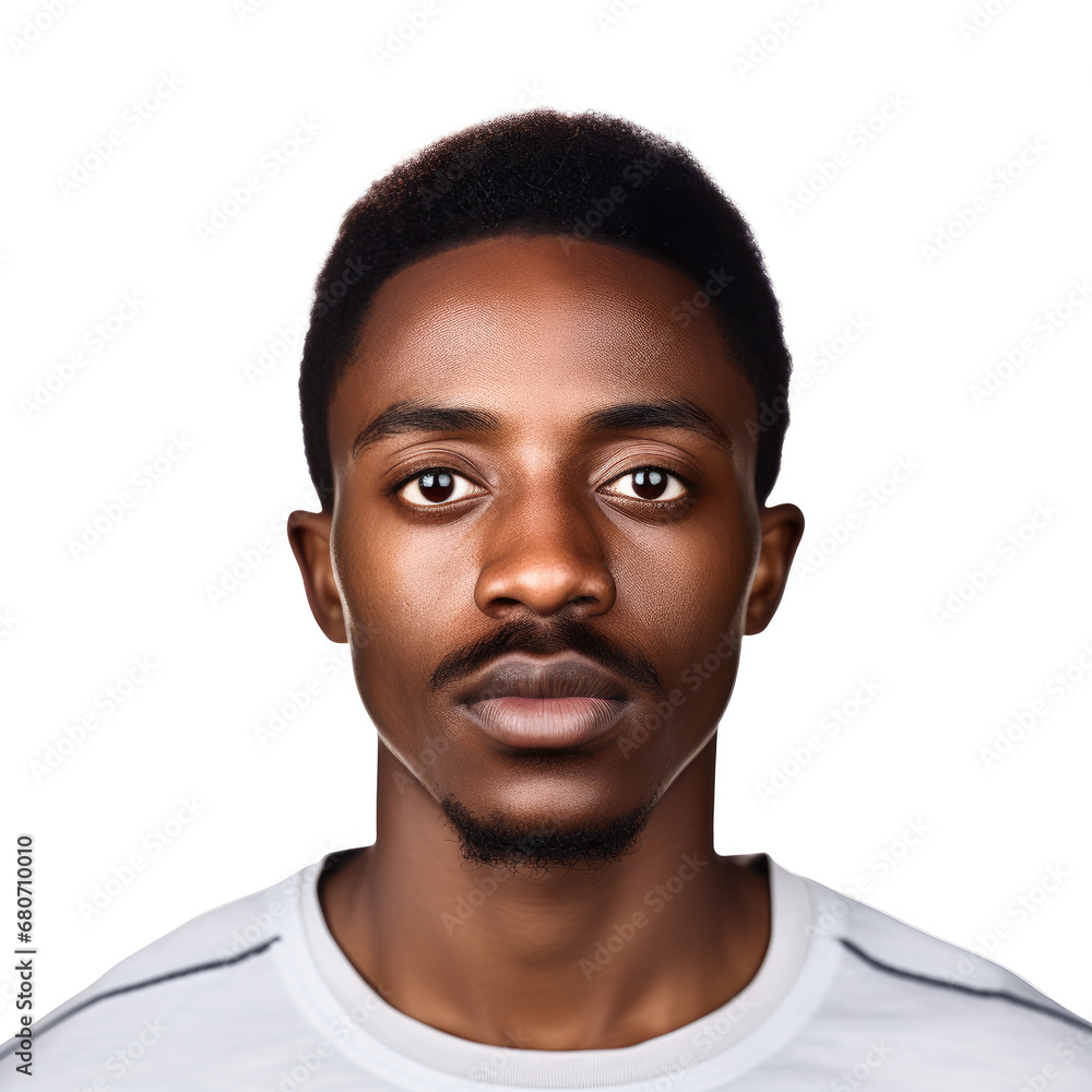 young african male with mustache . white background. generative ai young african male with mustache . white background. generative ai