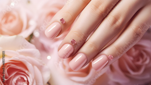 A beautiful background featuring a set of manicured nails holding a rose  AI Generative.