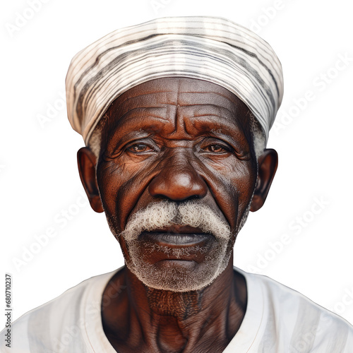 old senior african male man with mustache . white background . generative ai