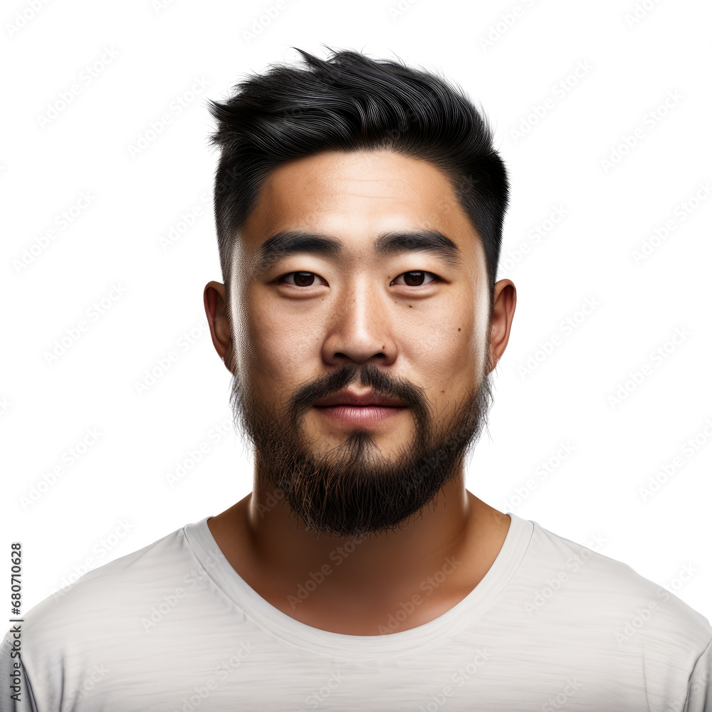 young asian man with beard on a white background . generative ai