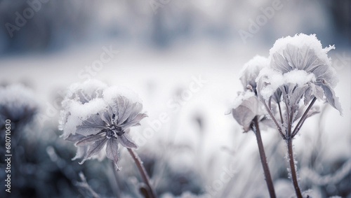 Winter landscape  Winter scene  Frozen flower selective focus