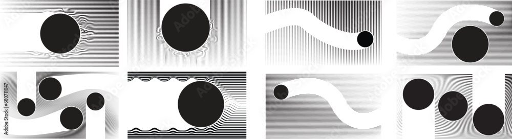 Abstract motion graphic design background . Black circle and horizontal lines . Transition shapes . Movement composition . Vector illustration Abstract motion graphic design background . Black circle and horizontal lines . Transition shapes . Movement composition . Vector illustration